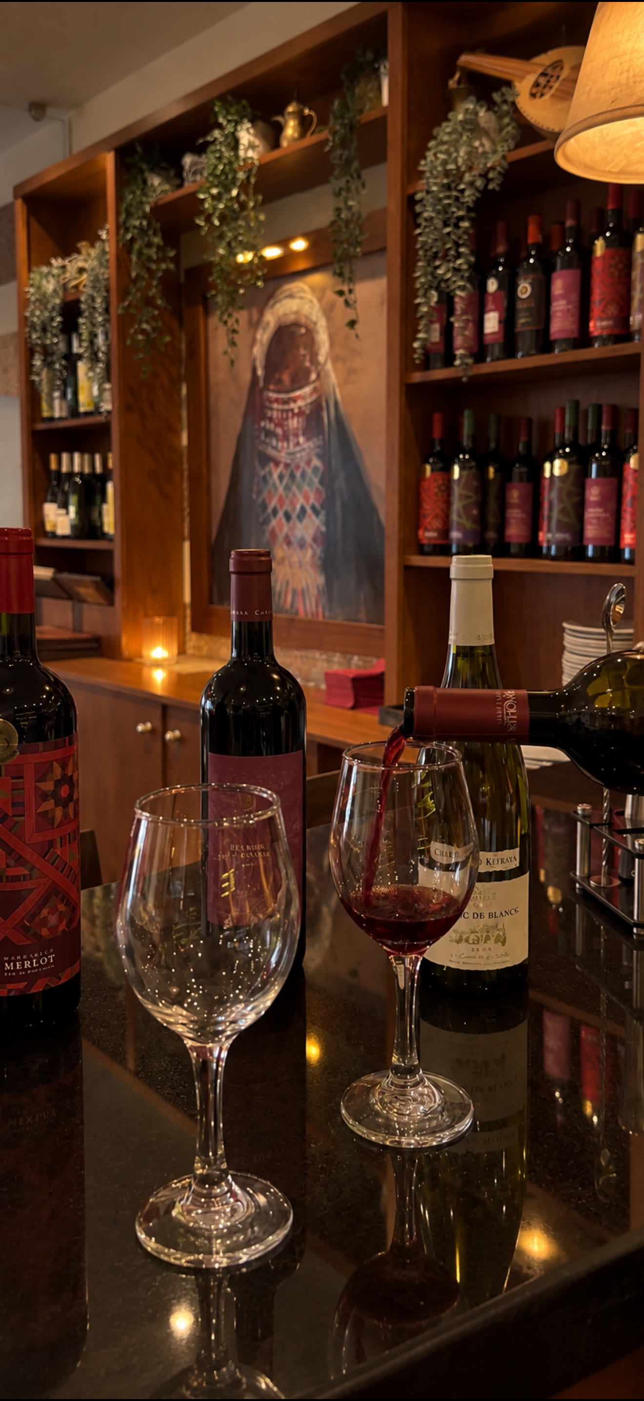 Lebanese red wine being poured at the bar
